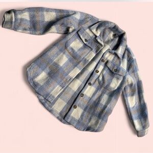 Blue Tan White plaid Shacket size Small Francesca’s